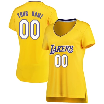 Custom ＃00 Los Angeles Lakers Gold Women's Fast Break Jersey - Icon Edition