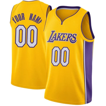 Custom ＃00 Los Angeles Lakers Swingman Yellow Men's Jersey - Icon Edition