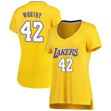 James Worthy ＃42 Los Angeles Lakers Gold Women's Fast Break Jersey - Icon Edition