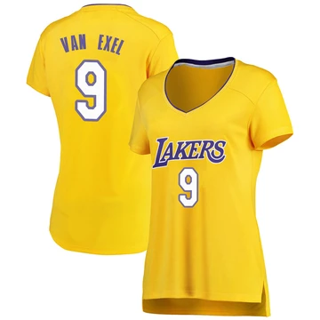 Nick Van Exel ＃9 Los Angeles Lakers Gold Women's Fast Break Jersey - Icon Edition
